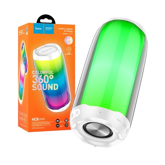 Hoco 360° Luminous Wireless Speaker HC8 Pulsating with AUX/FM/USB BT 1800mAh White Hoco 360° Luminous Wireless Speaker HC8 Pulsating with AUX/FM/USB BT 1800mAh White